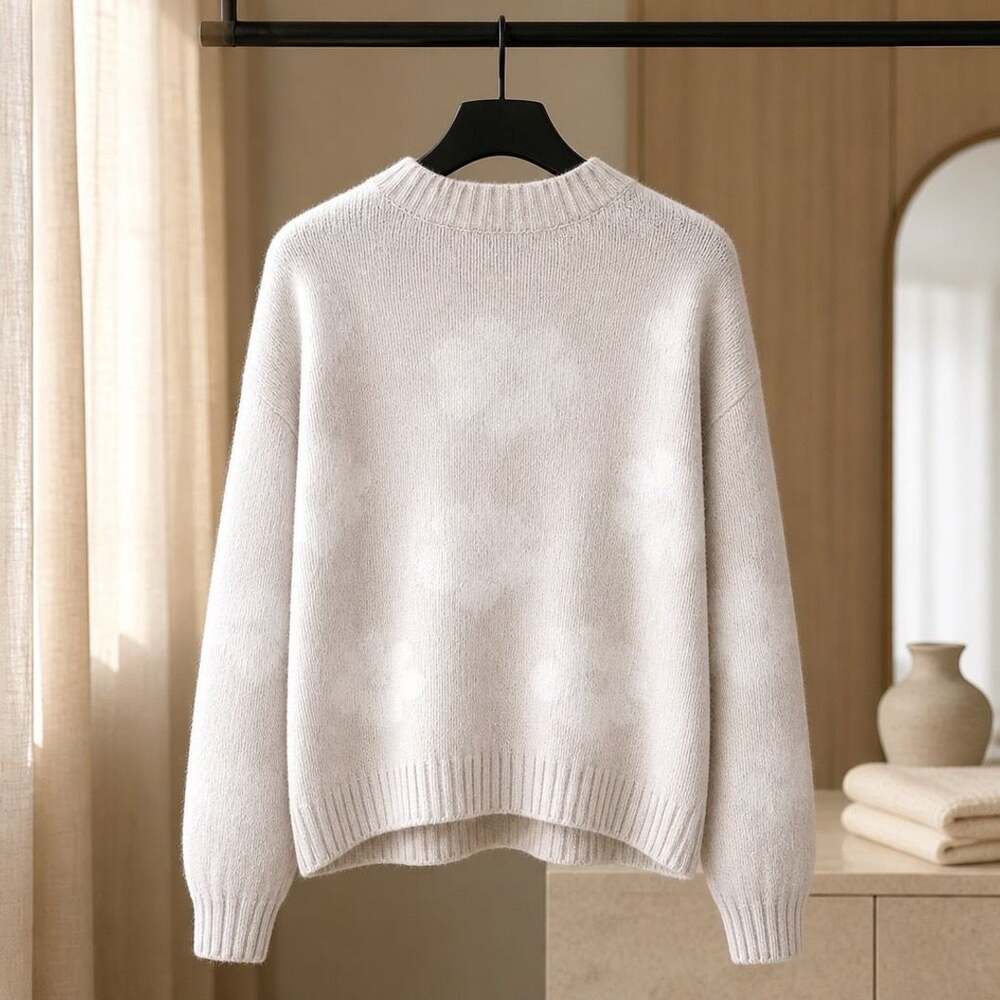 Pinque Design Studio V-Neck Floral Pattern Sweater in Beige, Size Large #929